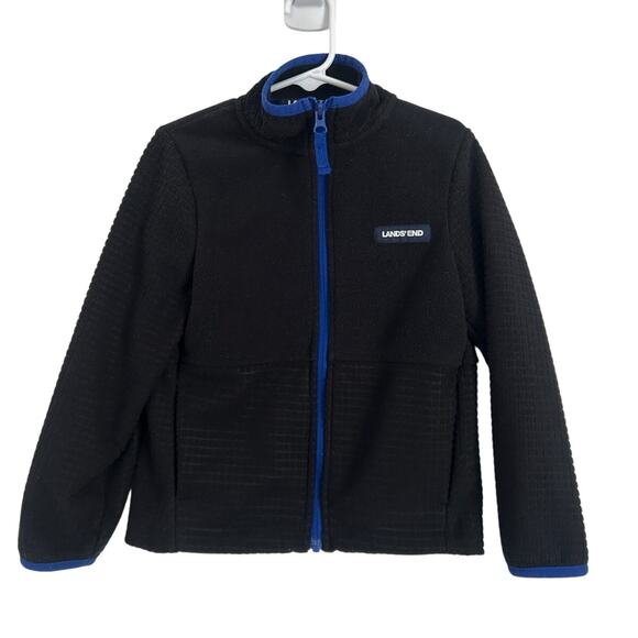 Lands' End Other - Lands' End Boy's Breathable Grid Fleece Full-Zip Jacket XS(4/5) Black Blue Trim